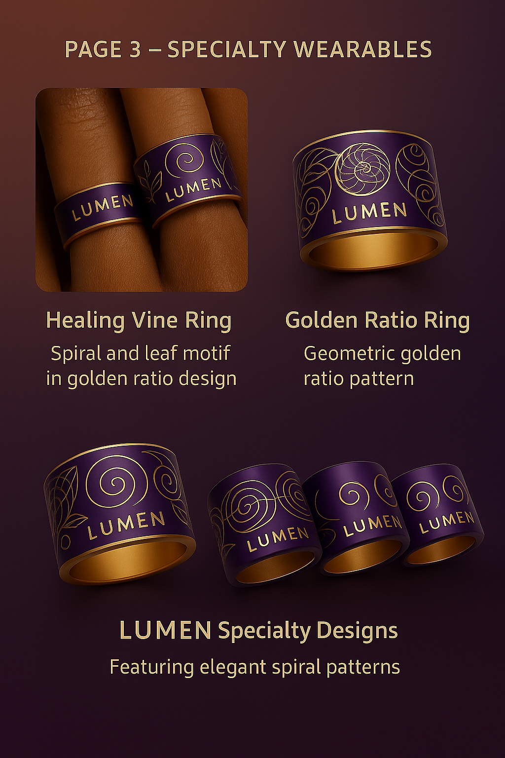 LUMEN Specialty Wearables - Healing Vine Ring and Golden Ratio Ring